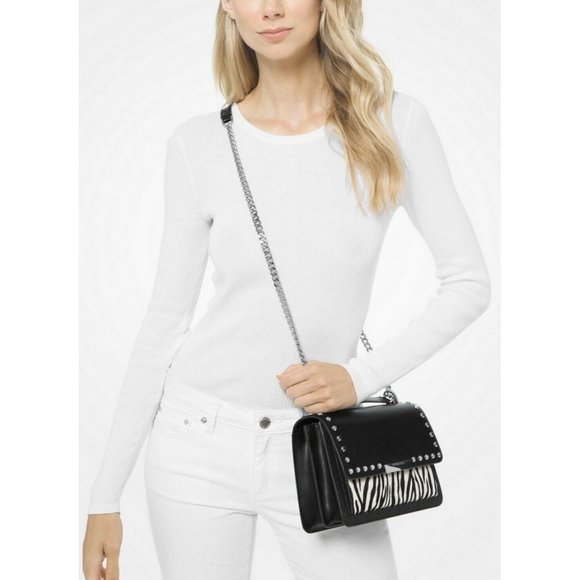 Michael Kors Black/Multi Convertible Leather Shoulder Bag